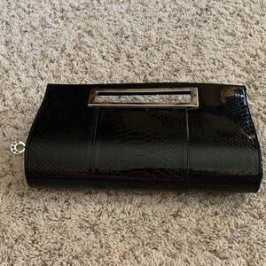 Black Patent Faux-Snakeskin Clutch with Silver Handle